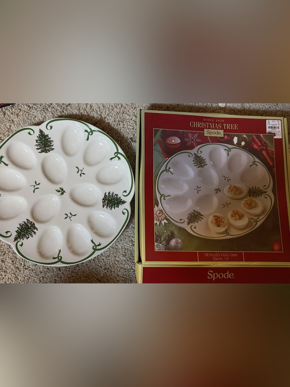 Spode Christmas Tree Egg Tray - White with Green Tree Motifs